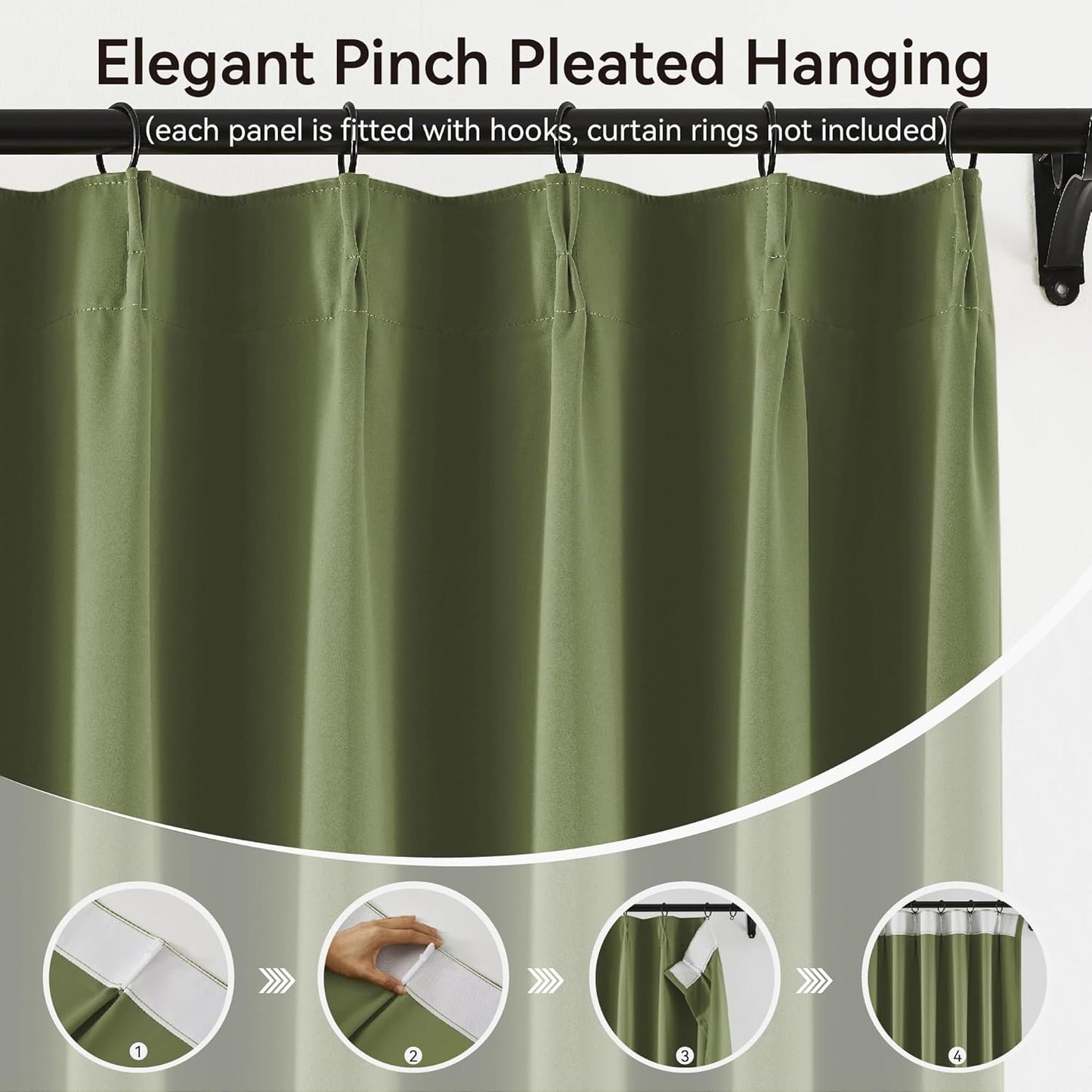 KangBang Sage Green Pinch Pleated Curtains 84 Inches Long for Bedroom, Room Darkening Energy Saving Elegant Pinch Pleat Drapes for Living Room Kitchen with Hooks,40x84 Inch, 2 Panels