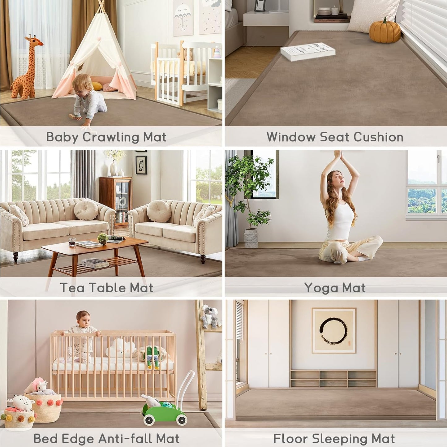 Baby Play Mat for Floor Tummy Time Nursery Rug Muscle Area Rug Playroom Rug Tatami 50 * 50" Memory Foam 1.3" Thick Crawling Mat For Babies,Toddlers, Infants, Kids,Floor Mat(Brown)