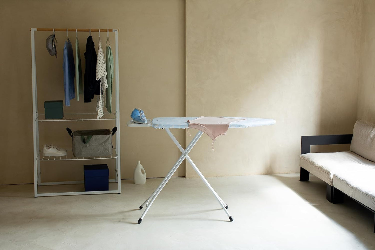 Brabantia Size C Ironing Board (49x18 in) 7 Height Options, Solid Steam Iron Rest Holder (Fresh Breeze) Non-Slip Feet, Anti-Collapse Child Locks