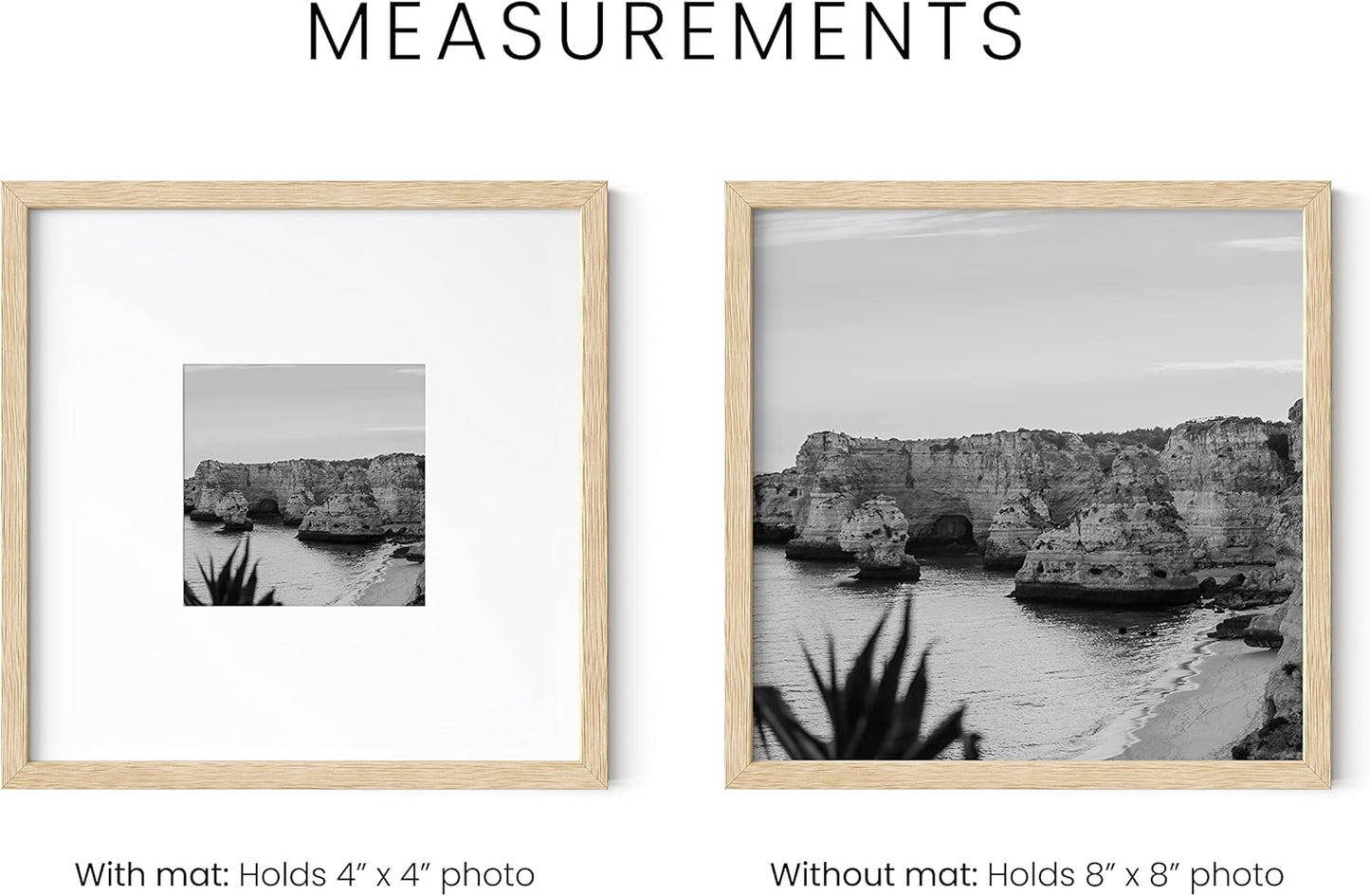 HAUS AND HUES Square Picture Frames - 8x8 Set of 25, Wooden Frames with Mat, Beige Oak Finish