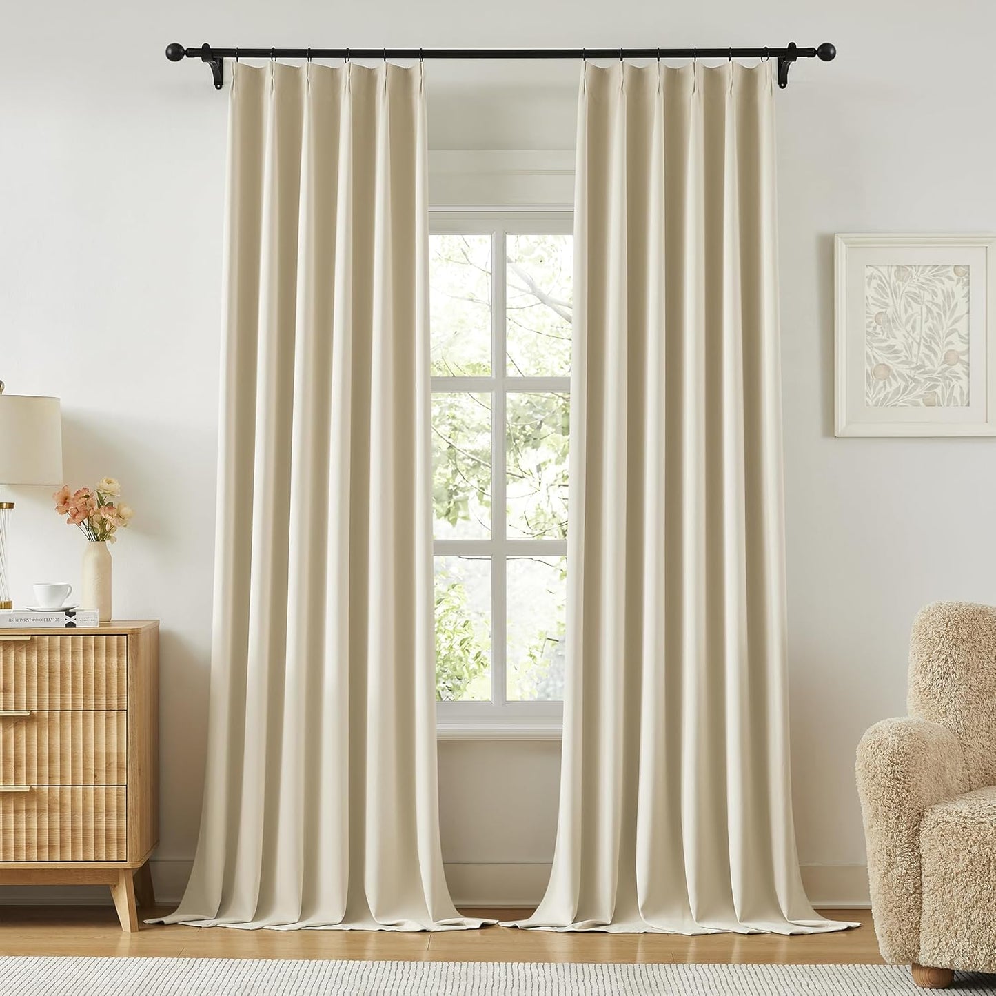 KangBang Pinch Pleated 120 Inch Cream Curtains for Bedroom Nursery, Extra Long Thermal Insulated Window Treatment Panels Room Darkening Privacy Assured Drapes for Villa(40Wx120L,2 Panels)