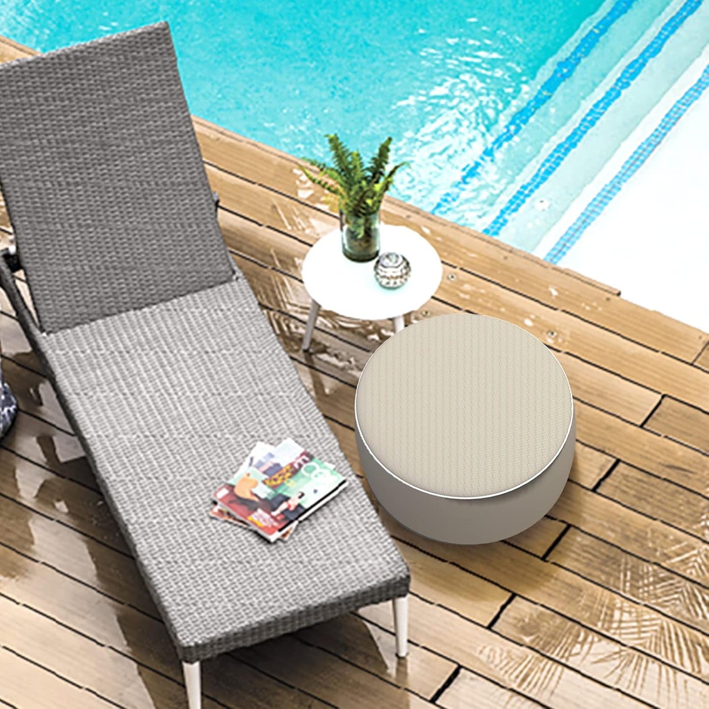 LVTXIII Inflatable Stool Ottoman Footrest with Handle, All Weather Foot Rest, Indoor or Outdoor Use for Home Patio Garden and Camping, D21 x H9, Stripe Beige