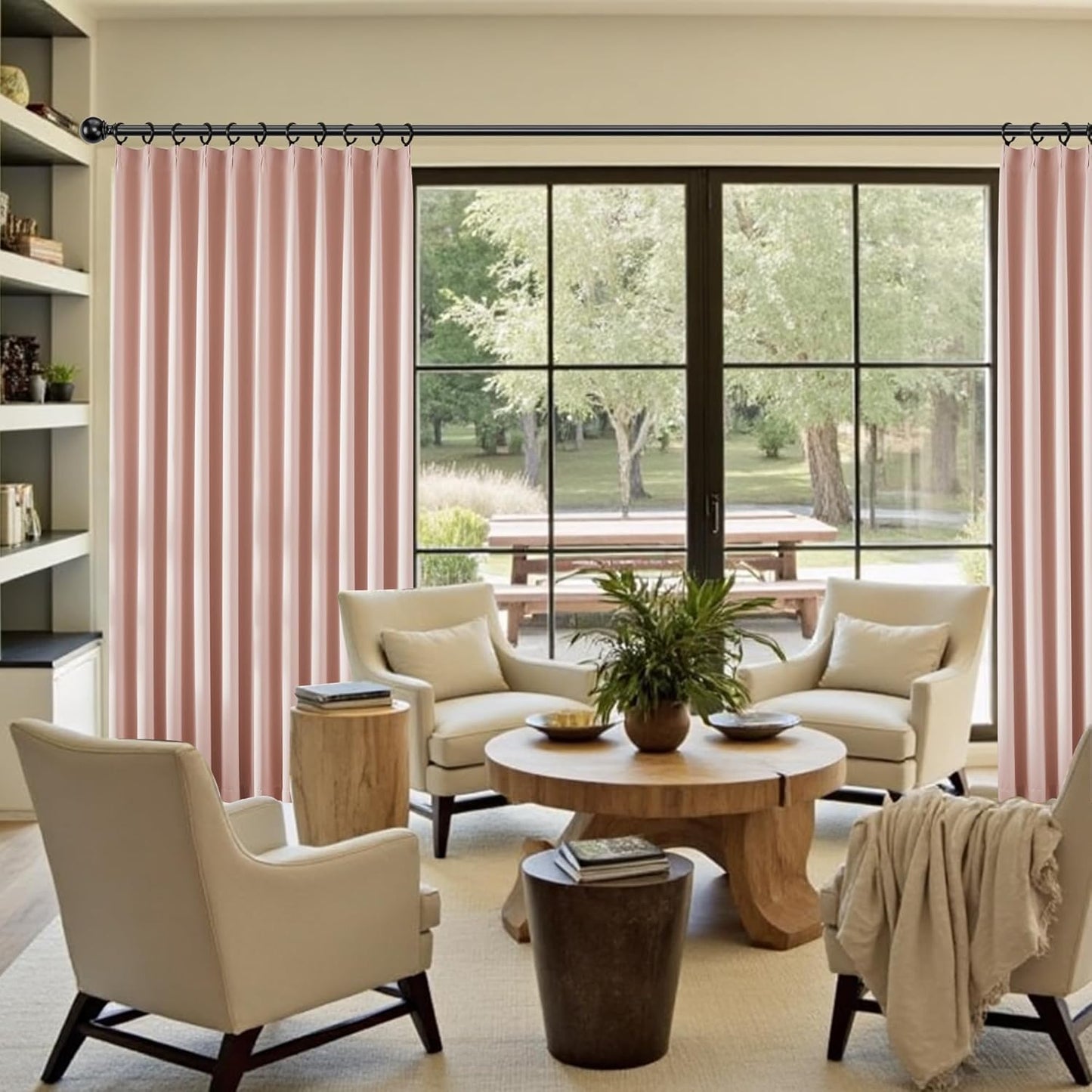KangBang 2 PCs Pinch Pleat Wide Drapes for Sliding Door 95 Inches Long, Room Darkening Privacy Assured Polyester Curtains & Drapes Ceiling to Floor for Locker Room Living Room(Baby Pink,60x95 Inch)