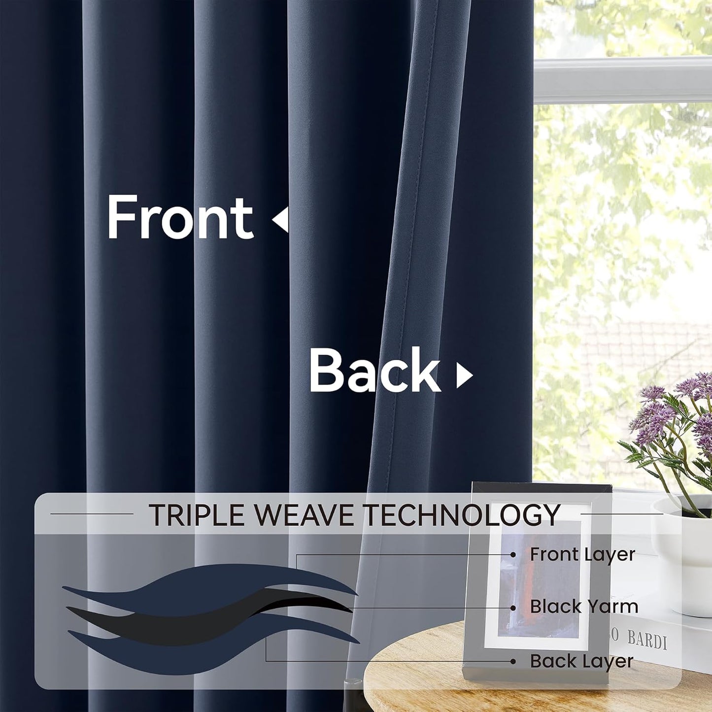 KangBang 102 Inch Blue Curtains Blackout Drapes for Living Room, Pinch Pleated Energy Saving Sound Reducing Polyester Memory Shape Window Panels with Hooks(Navy Blue,40Wx102L,2 Panels)