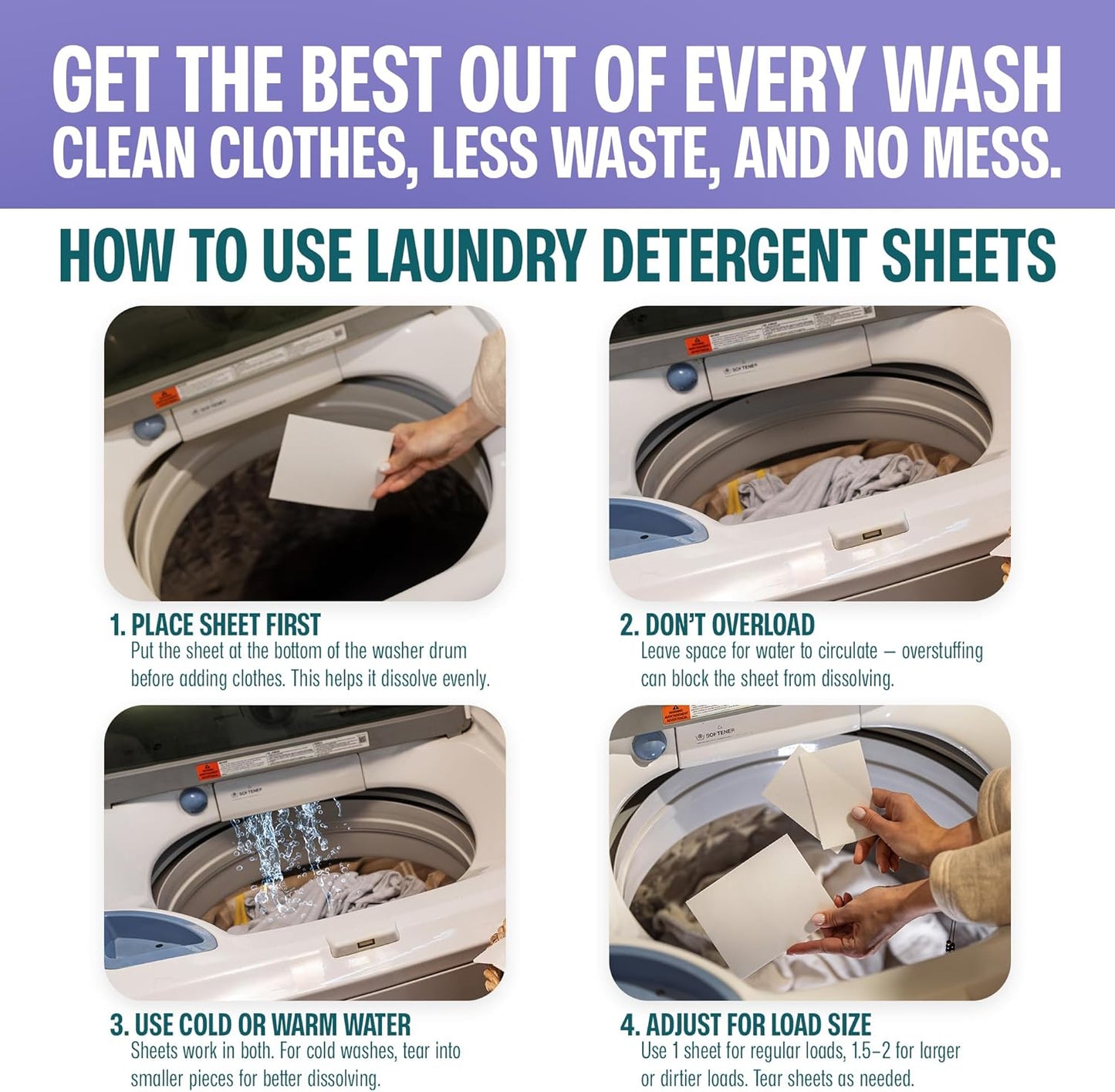 Sudstainables Laundry Detergent Sheets (60 Loads) – Eco-Friendly, Zero Waste, Plastic-Free Laundry Washing Machines Soap Sheets; Dissolvable, Space-Saving Strips for Travel (Lavender)
