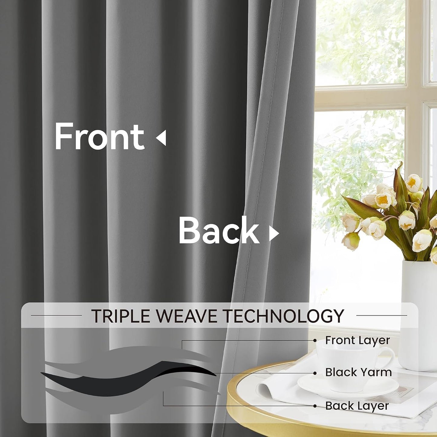KangBang 102 Inch Gray Curtains Blackout Drapes for Living Room, Pinch Pleated Energy Saving Sound Reducing Polyester Memory Shape Custom Window Panels with Hooks(Grey Color,40Wx102L,2 Panels)