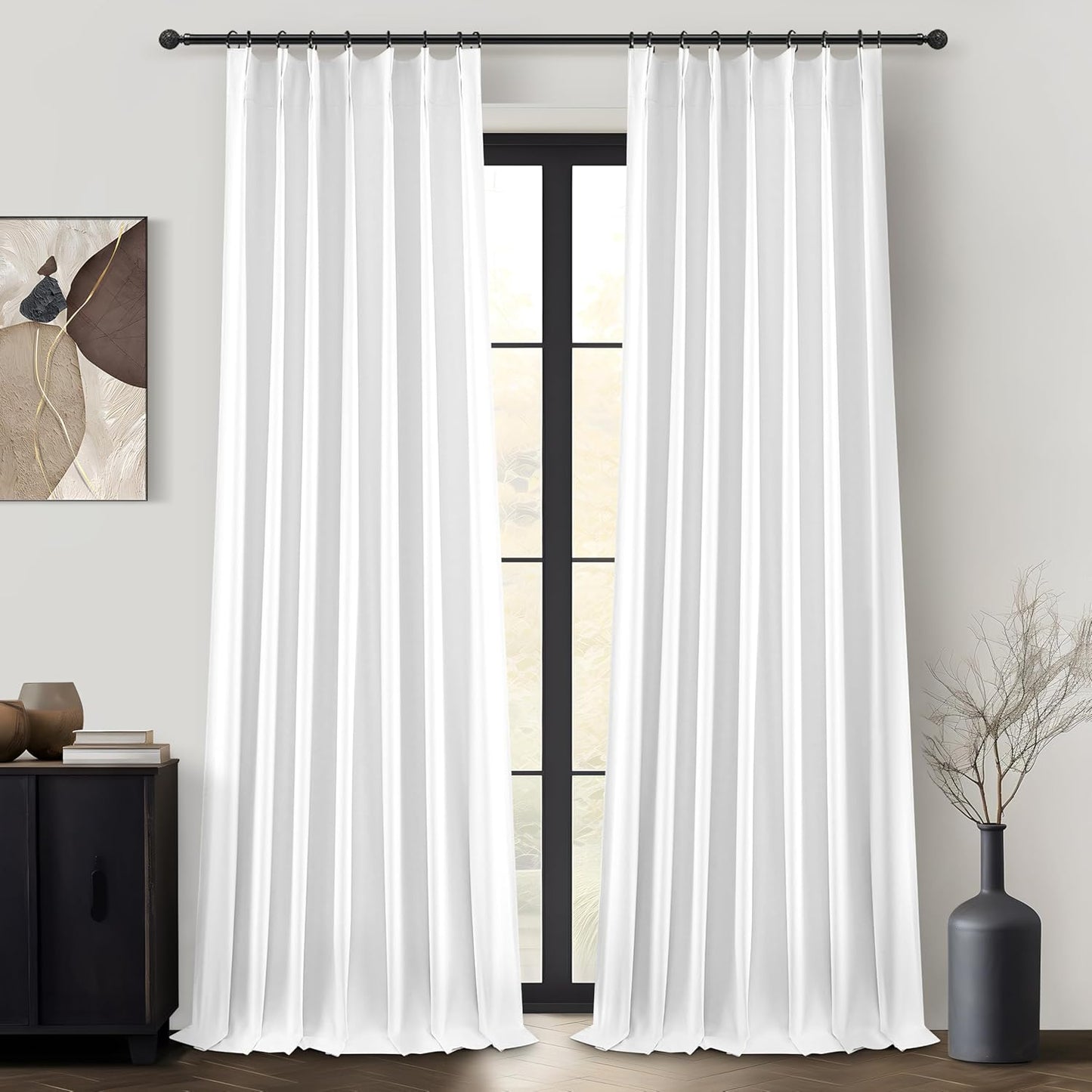Bright White Curtains 108 Inches Long Pinch Pleated Linen Blackout Curtains for Living Room & Bedroom, Luxury Modern Floor to Ceiling Curtains Room Darkening Thermal Window Drapes Decor 9 FT