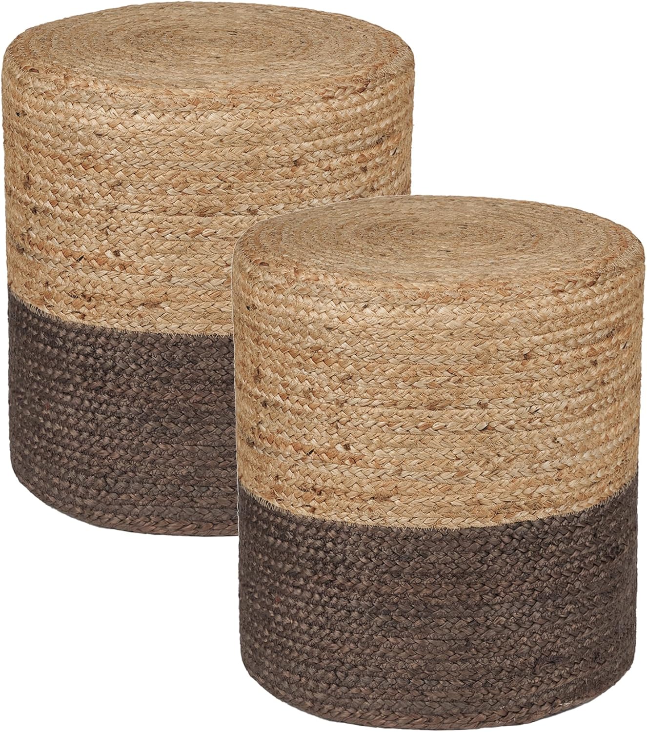 REDEARTH · Cylindrical Pouf Foot Stool Ottoman - Jute Braided Pouffe Poof Accent Sitting Footrest for The Living Room, Bedroom, Nursery, Patio, Lounge - Set of 2 (14.5”x14.5”x16”; Natural Acorn)