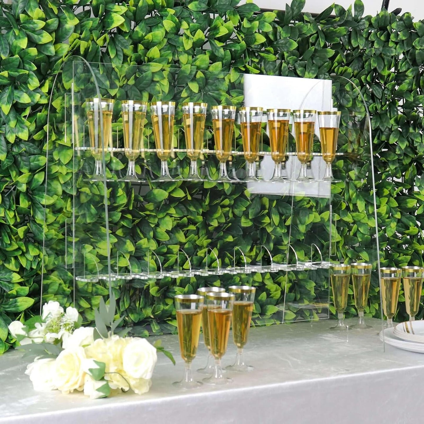 Tableclothsfactory 25" Clear Acrylic 2-Tier Wine Glass Stemware Rack, Champagne Flute Holder with Stand