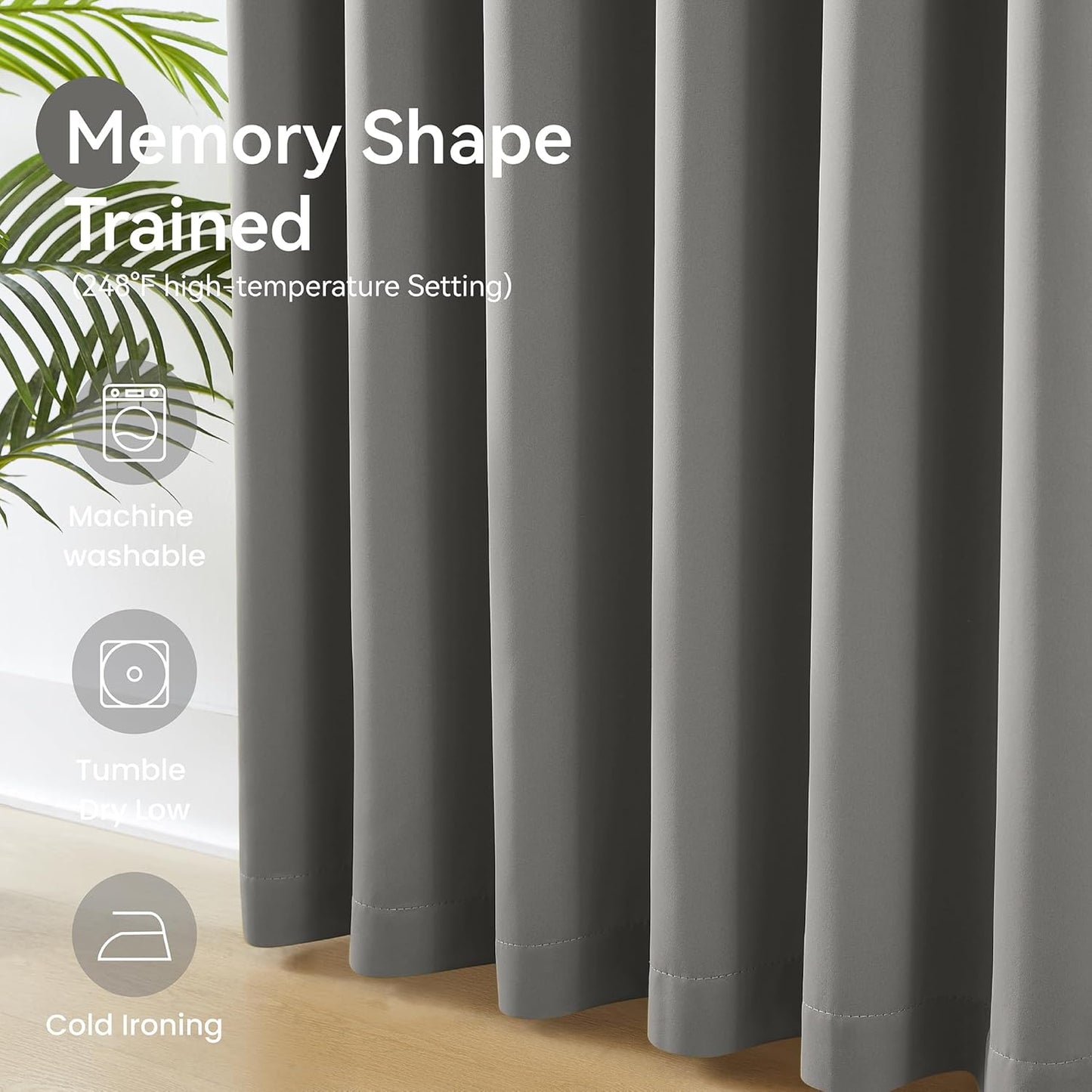 KangBang 102 Inch Gray Curtains Blackout Drapes for Living Room, Pinch Pleated Energy Saving Sound Reducing Polyester Memory Shape Custom Window Panels with Hooks(Grey Color,40Wx102L,2 Panels)