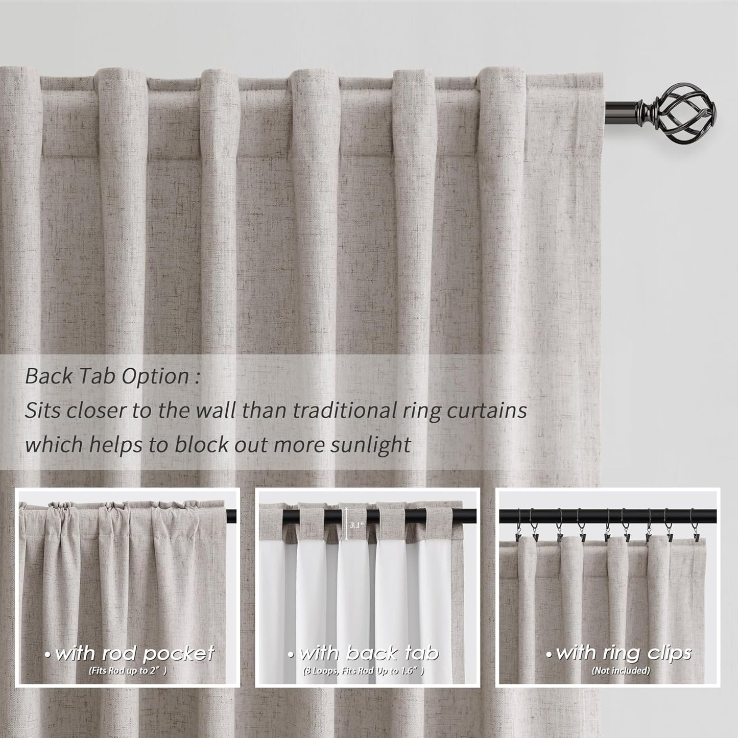 Brownish Grey Linen Blackout Curtains for Bedroom 84 Inch Length 2 Panels Set Room Darkening Curtains Black Out Curtain Neutral Thermal Insulated Living Room Winter Window Drapes Back Tab 52x84