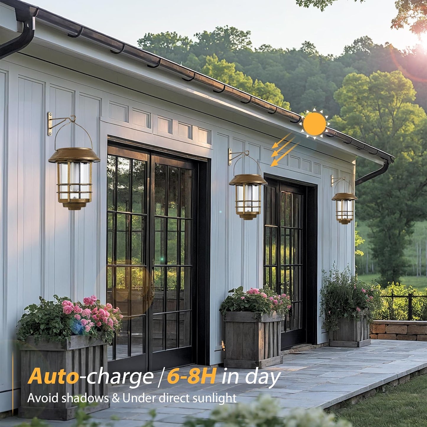 Otdair Solar Wall Lantern Outdoor, Flickering Flames Solar Sconce Lights Outdoor, Hanging Lamps Wall Mount for Front Porch, Patio and Yard, 2 Pack, Yellow Bronze