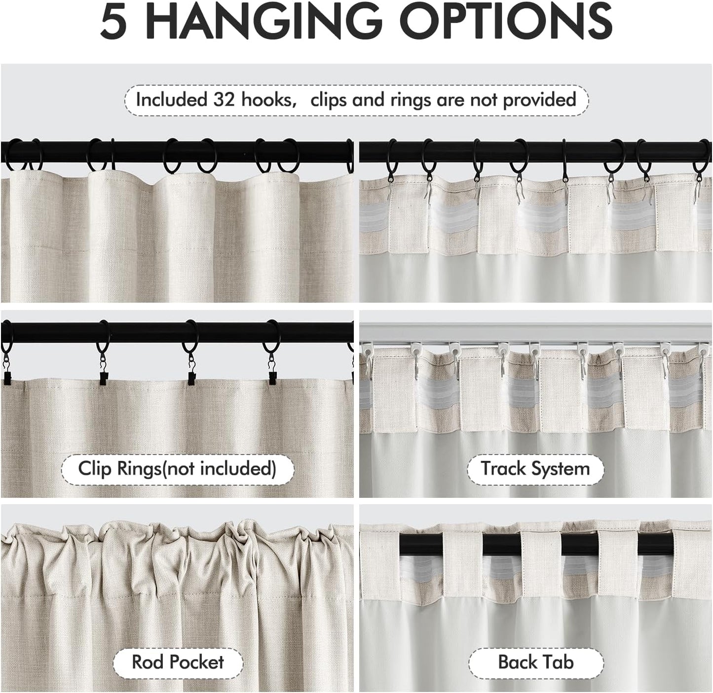 MIULEE 100% Blackout Curtains 105 Inch Long 2 Panels Set for Bedroom, Thick Luxury Faux Linen Black Out Curtain Room Darkening Back Tab Pleat Window Textured Drapes with Hooks for Living Room, Birch