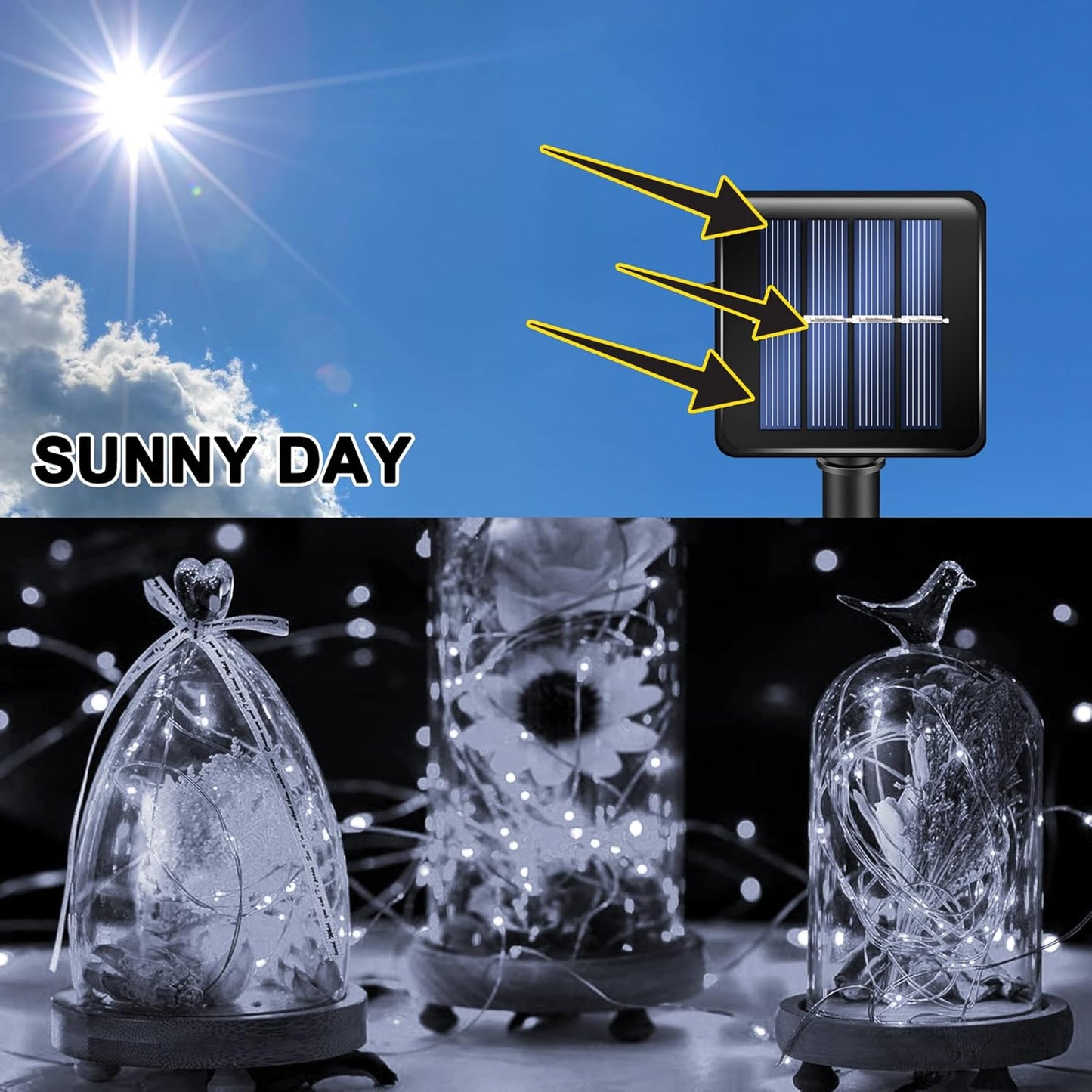 TW SHINE 2 Pack Solar String Lights Outdoor, Total 80 FT 240 LED Solar Powered Waterproof White Fairy Lights 8 Modes for Outside Christmas Party Tree Wedding Yard Decorations