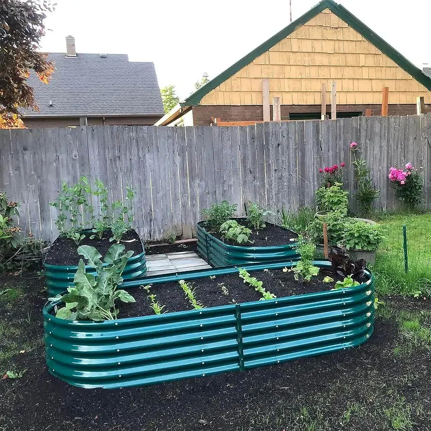1 Pack 8x3x1.5FT Galvanized Raised Garden Bed Kit Oval Metal Ground Planter Box Outdoor Bottomless Planter Raised Beds for Vegetables Flowers Herbs Fruits, Green