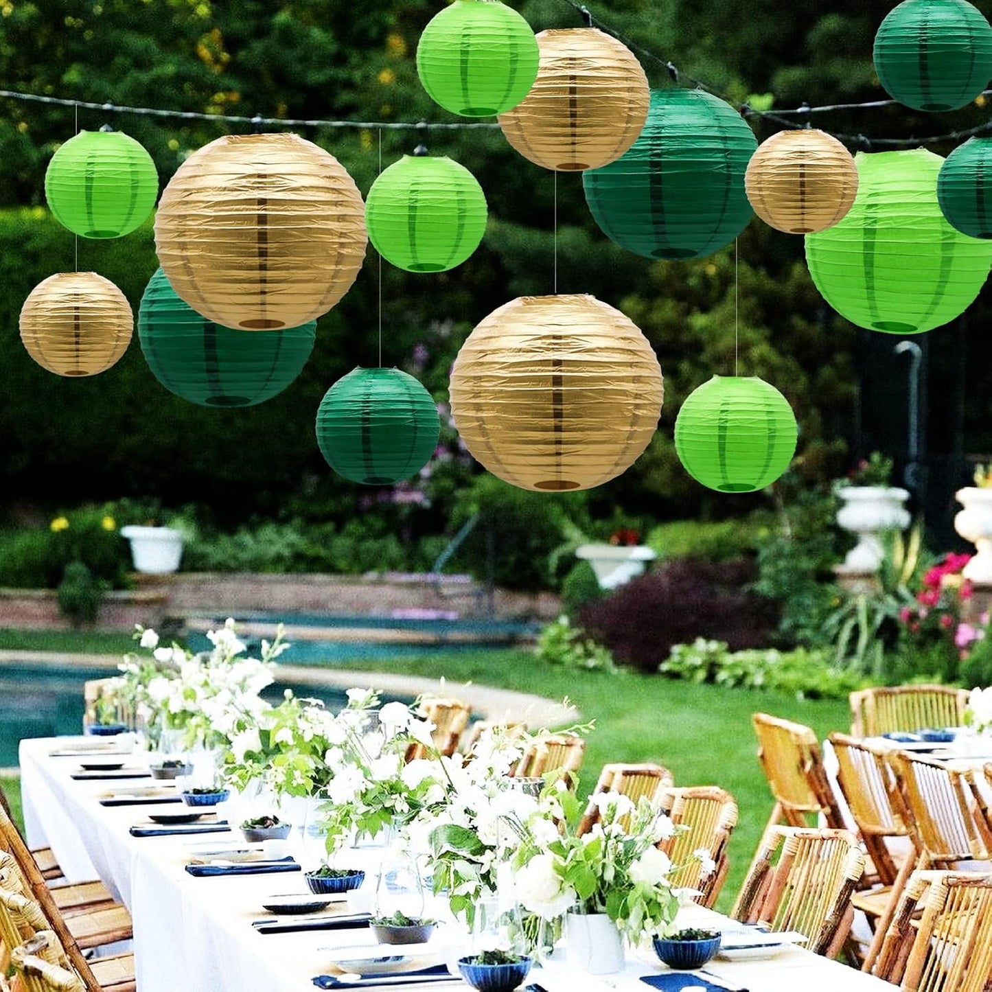ADLKGG Green Paper Lanterns Party Decorations, Round Hanging Lantern for St. Patrick's Day, Graduation, Wedding, Tropical Jungle Theme Birthday Party Football Theme Baby Shower Decorations
