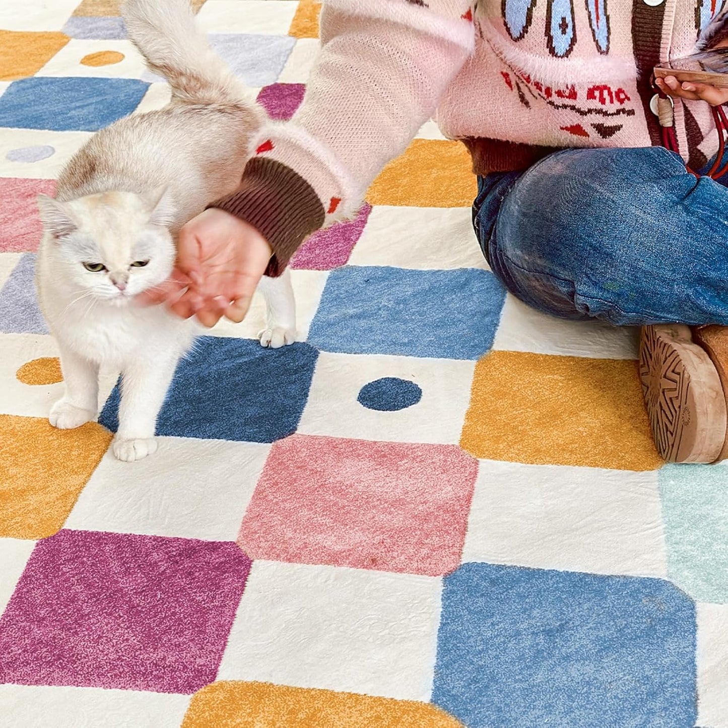jinchan Runner Rug 2x5 Kids Hallway Washable Rug Indoor Soft Non Slip Modern Diamond Carpet for Nursery Room Bedroom Kitchen Laundry Room Berries on Cream