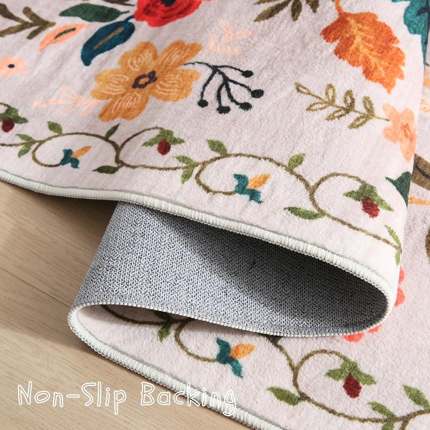 Area Rugs 9x12 Living Room Clearance Washable Boho Rug Non Slip Floral Vintage Low Pile Large Rug for Living Room, Bedroom, Farmhouse, Dining Room, Kids Playroom(Beige)