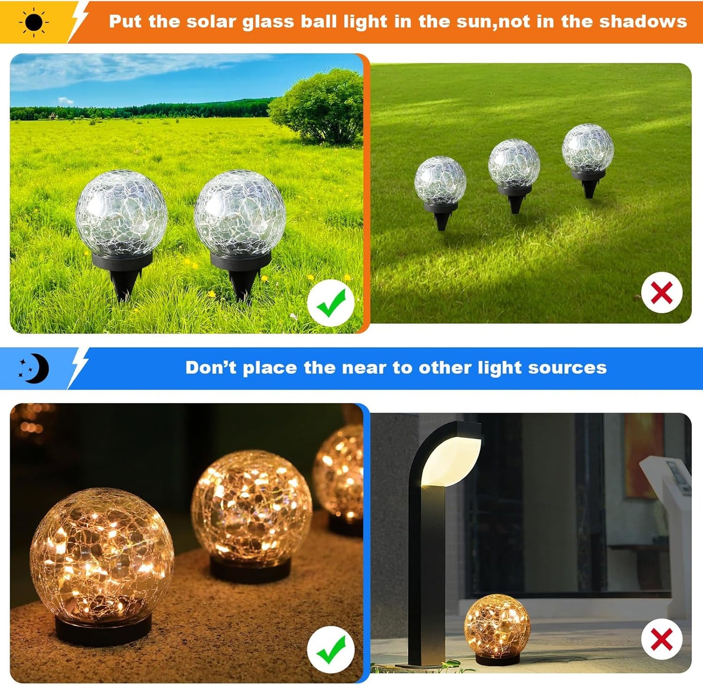 Solar Globe Lights Outdoor Waterproof-Solar Balls-Solar Garden Lights-Orbs for Outside 4 Pack Cracked Glass Ball for Lawn Patio Yard Backyard Decorations