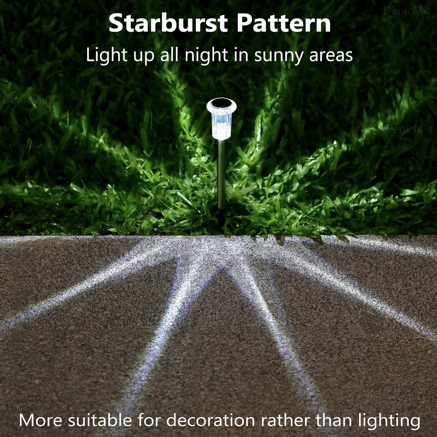 DenicMic Solar Lights Outdoor 15 Pack Waterproof 6000K Cold White LED Stainless Steel Stake for Pathway Yard Garden Driveway Solar Powered Outside Decor
