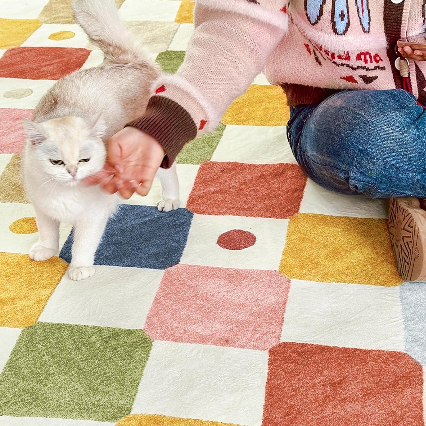 jinchan 2x6 Runner Rug Kids Hallway Washable Rug Indoor Soft Non Slip Modern Diamond Carpet for Nursery Room Bedroom Kitchen Laundry Room Circus on Cream