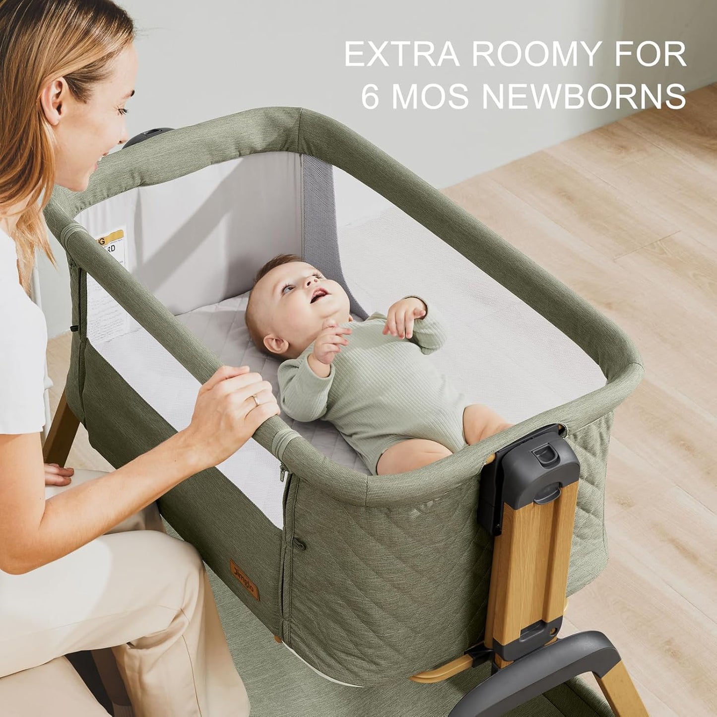 3 in 1 Baby Bassinet, Rocking Bassinets with Comfy Mattress and Wheels, Adjustable Height Bassinet Bedside Sleeper, Easy Folding Portable Crib for Newborn (Green)