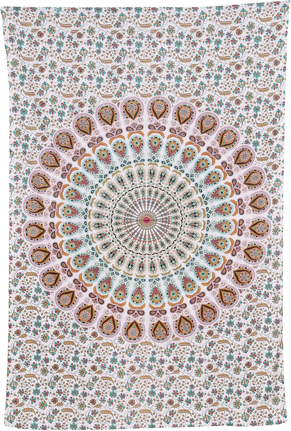 Bless International Handmade Indian hippie Bohemian Psychedelic Peacock Mandala Wall hanging College Dorm Beach Throws Table Cloth Bedding Tapestry (Floral Gold, Poster(30x40Inches)(76x101cms))