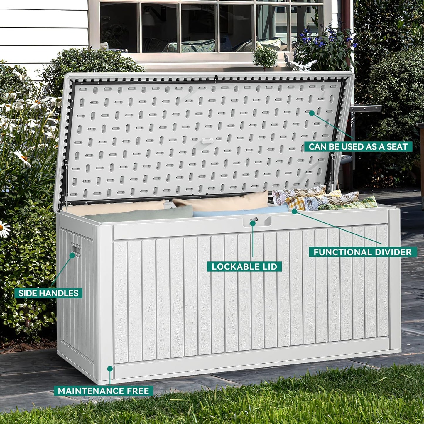 YITAHOME 260 Gallon Double-Wall Deck Box with Divider & Side Handles, Outdoor Large Storage for Patio Furniture Cushions, Garden Pool Accessories, Water Resistant & Lockable