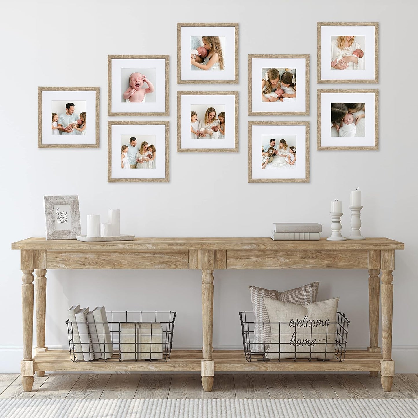 Sheffield Home 9 Piece Gallery Wall Frame Set, 12x12 in. Matted to 8x8 in. (Light Natural)