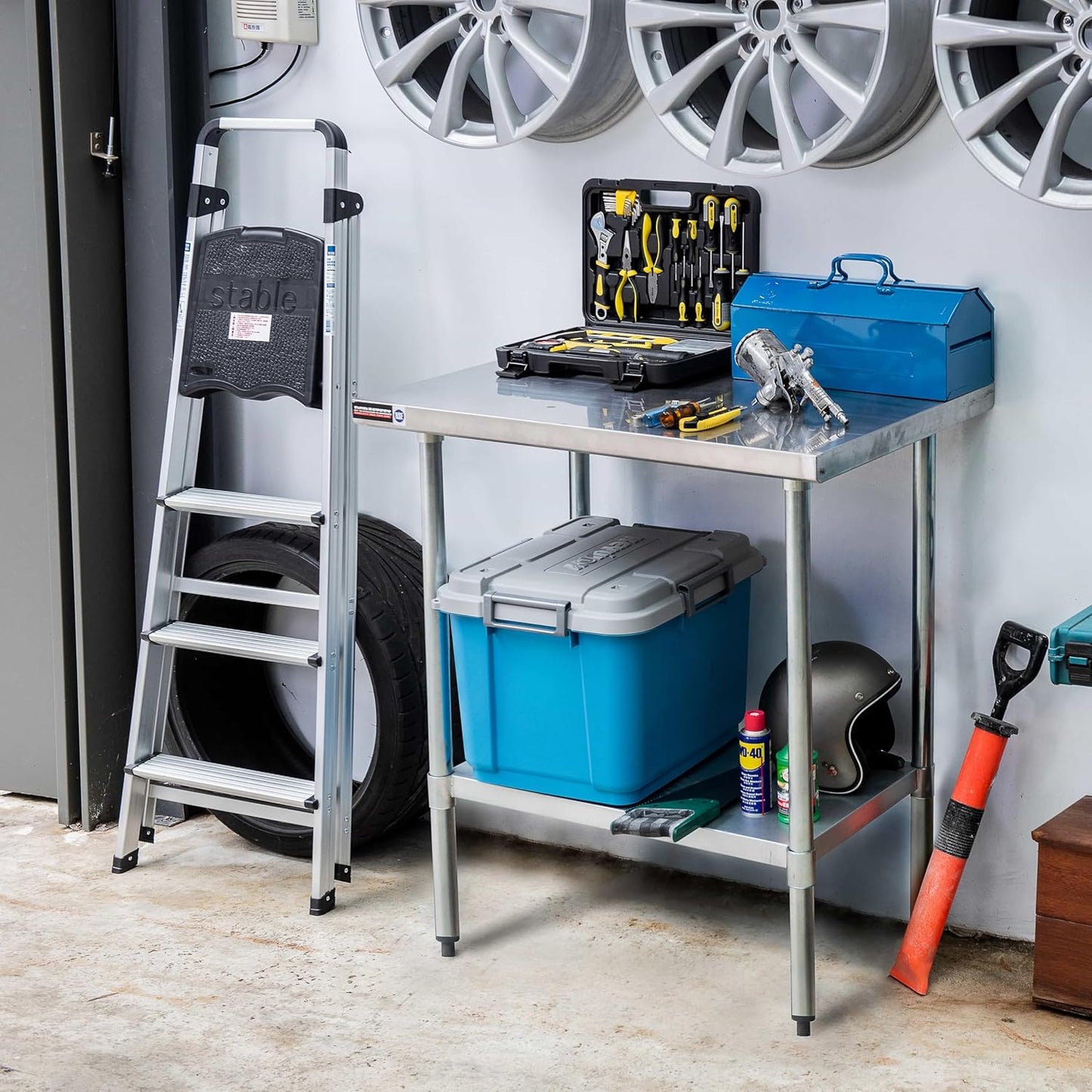 DuraSteel Food Prep Stainless Steel Table - 24 x 48 Inch Commercial Metal Workbench with Adjustable Under Shelf - NSF Certified - for Restaurant, Warehouse, Home, Kitchen, Garage