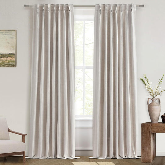 Pinch Pleated Floor to Ceiling Curtains 9ft, 107 Inches Long Light Blocking Linen Blend Soft Touch Blackout Thermal Insulated Window Drapes for Bedroom Living Dining Room Nursery (40"x107"x2 panels)