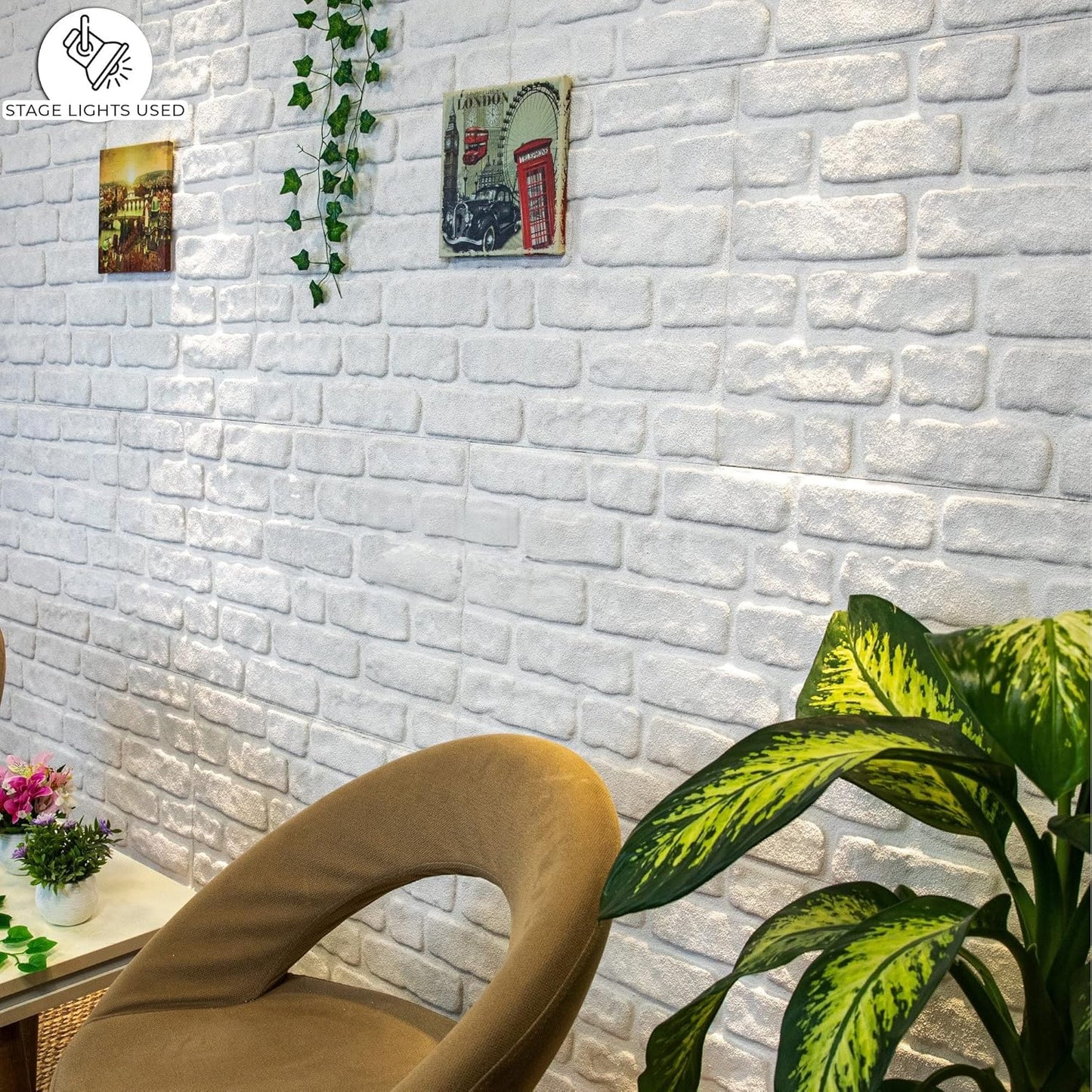 Dundee Deco 3D Wall Panels Faux Brick - Cladding White Stone Look Wall Paneling, Styrofoam, Sample, Size 10 x 10 in.