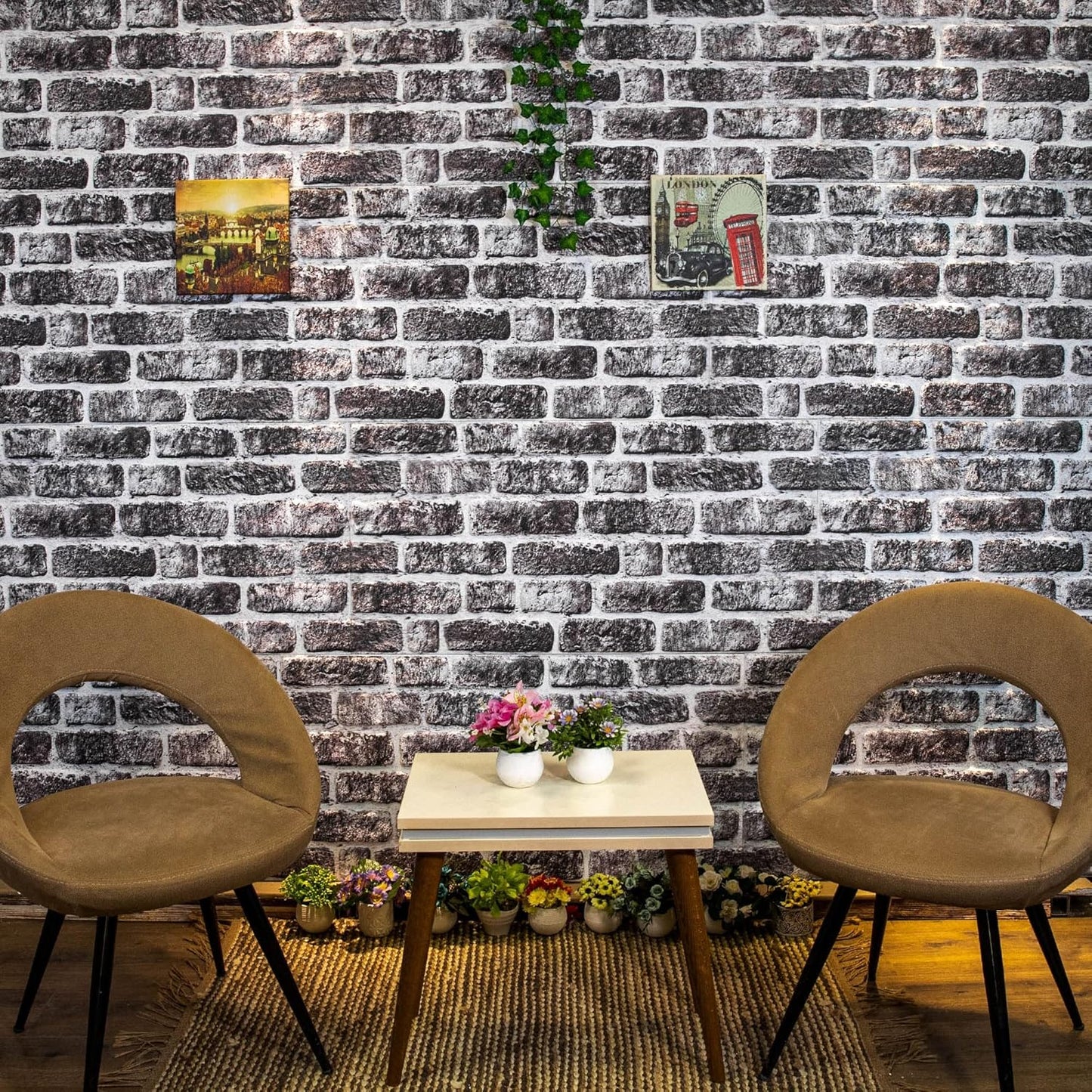 Dundee Deco 3D Wall Panels Faux Brick - Cladding, Charcoal White Stone Look Wall Paneling, Styrofoam Facing for Living Room, Kitchen, Bathroom, Balcony, Bedroom, Set of 10, Covers 54 sq ft