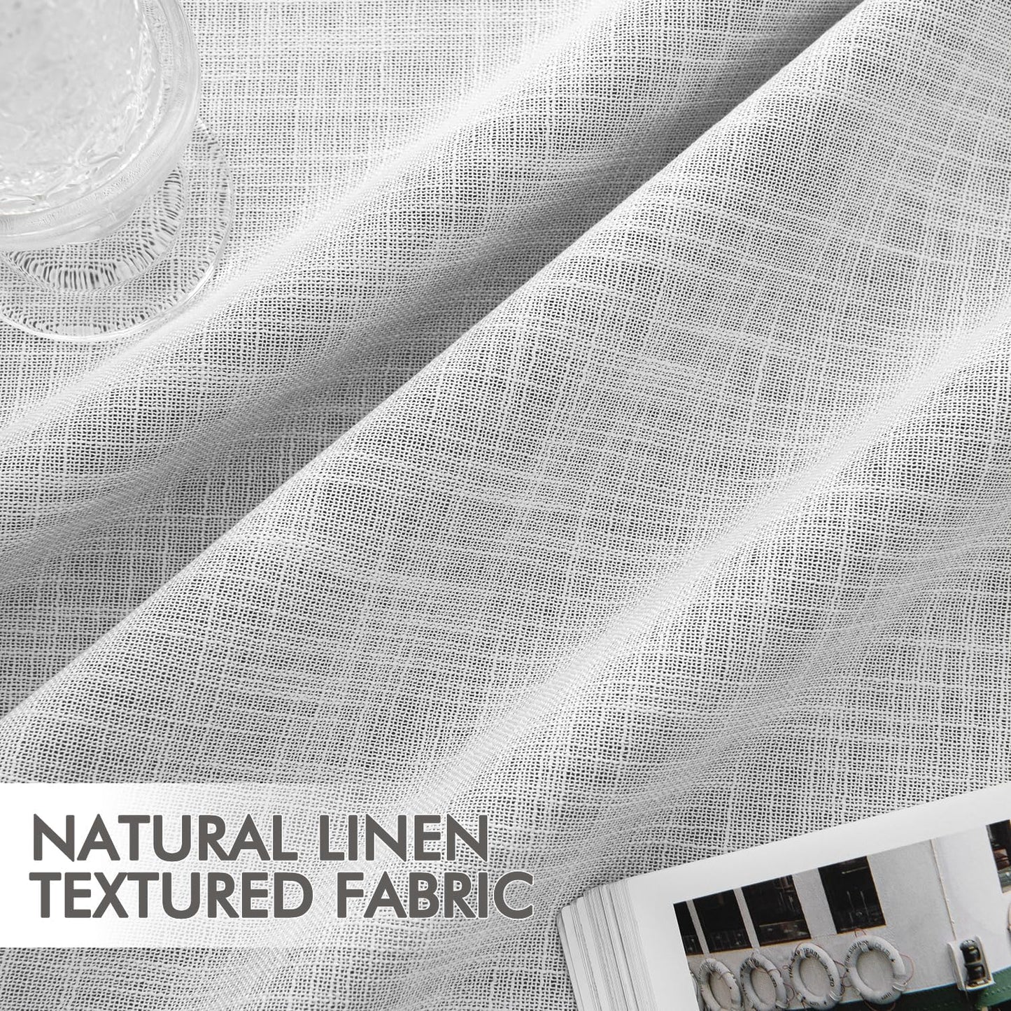 MIULEE Greyish White 100% Blackout Linen Curtains 108 Inch 2 Panels Set Double Sided No Coating Pleated Back Tab Black out Extra Long Thermal Insulated Pinch Pleat Bedroom Living Room Darkening Drapes
