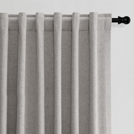 BOODII Room Darkening Curtains 120 Inch Back Tab Thermal Insulated Black Out Linen Drapes Extra Long Blackout Curtains for Patio Door Large Window Ceiling to Floor Light Blocking Silver Gray 52x120