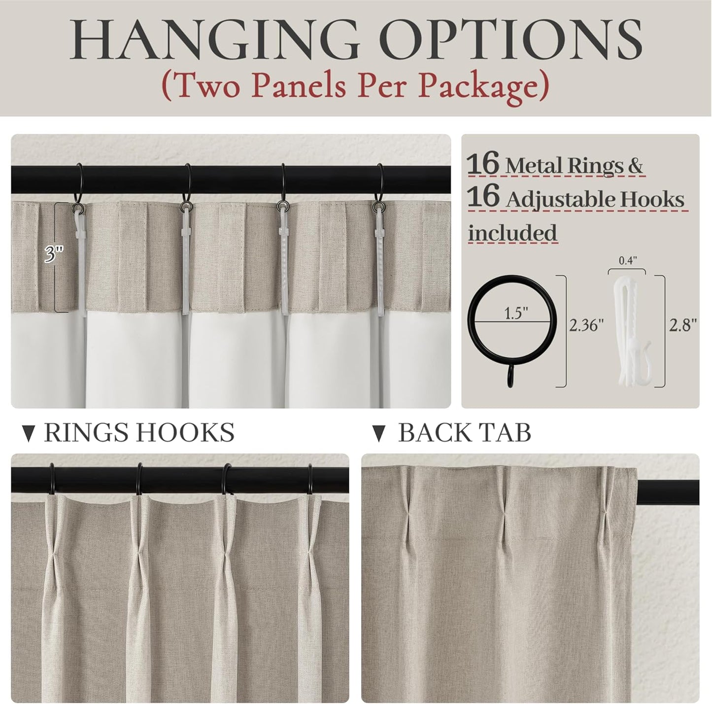 Extra Long Floor to Ceiling Pinch Pleat 108 Inch Curtains for Living Room 2 Panels Set, Luxury Grey Flax Linen Textured Viral Window Drapes with Hooks&Rings Heat Blocking Curtain for Summer Heat