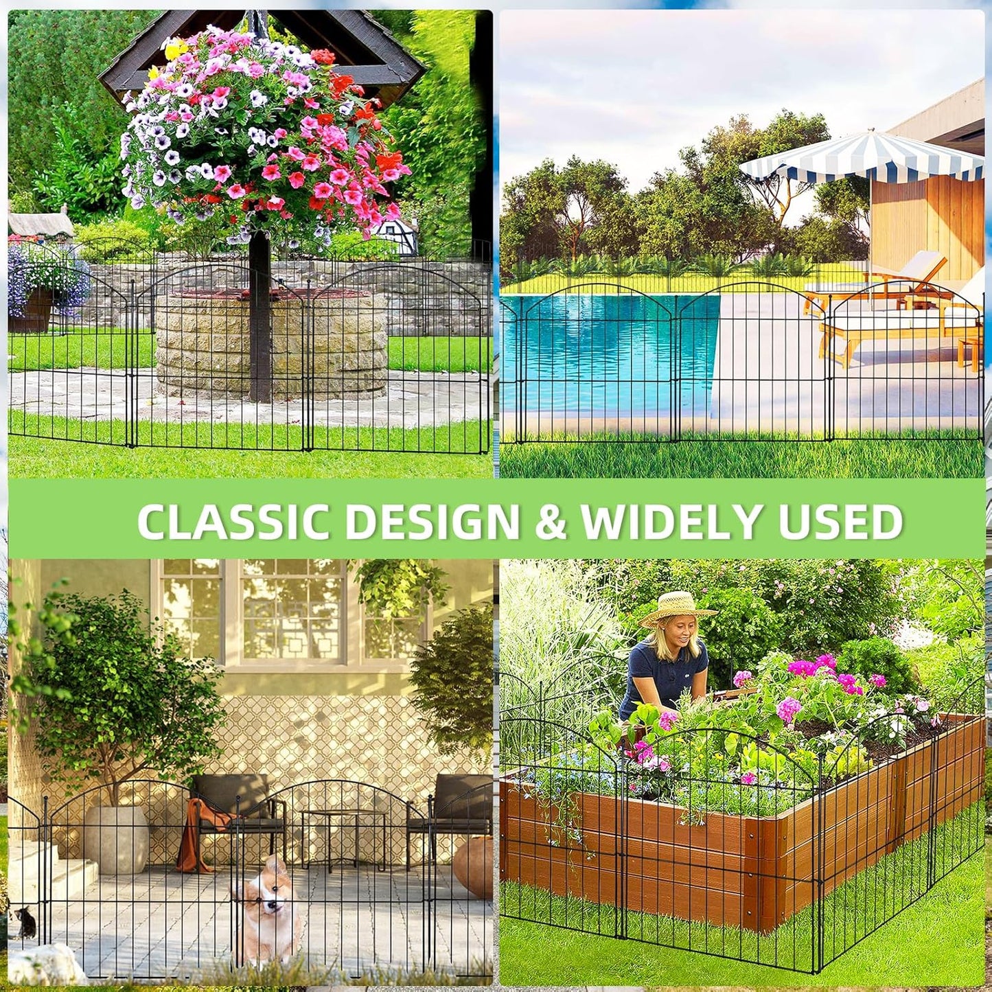 Decorative Garden Fence 24in (H) x20ft (L), 10 Pack No Dig Fence Animal Barrier for Dog with Lock, Arched Flower Bed Edging, Wire Border Panel Fencing for Yard Patio Outdoor Decor