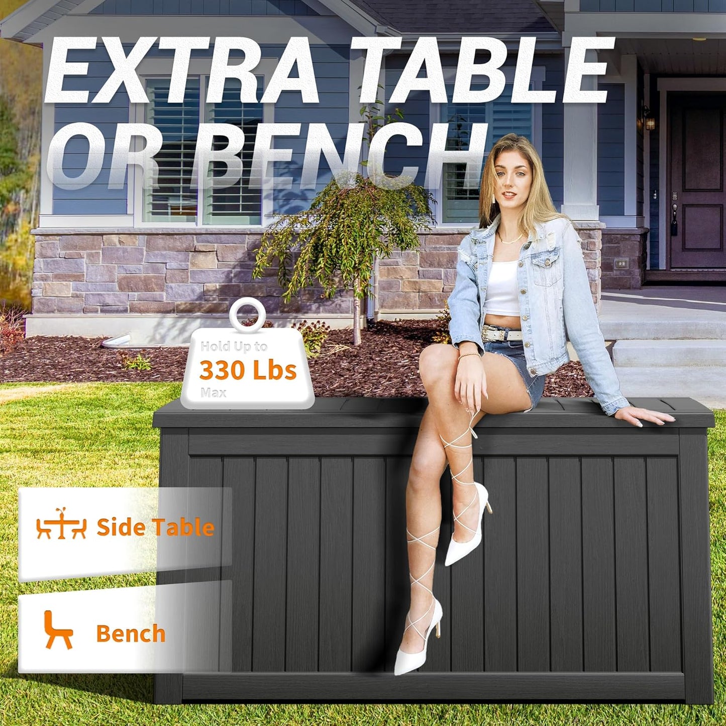 NUNU LAB 230 Gallon Large Resin Deck Box, Waterproof Outdoor Storage Box, Lockable Storage Bin for Patio Furniture, Garden Tools, Pool Accessories, UV-Resistant & All-Weather, Black