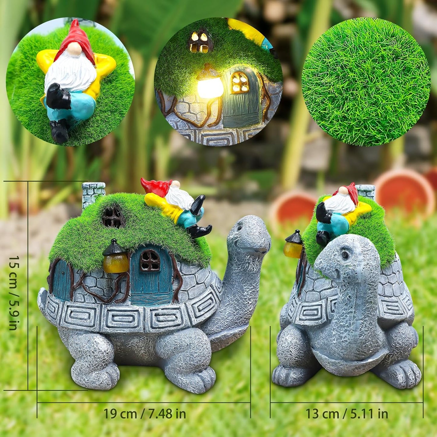 SunGlee Solar Turtles for Outdoors Turtle Solar Light Garden Statue, Cute Tortoise Garden Outdoor Turtle Decor for Patio Lawn Yard Gifts for Mom Grandma Housewarming Birthday