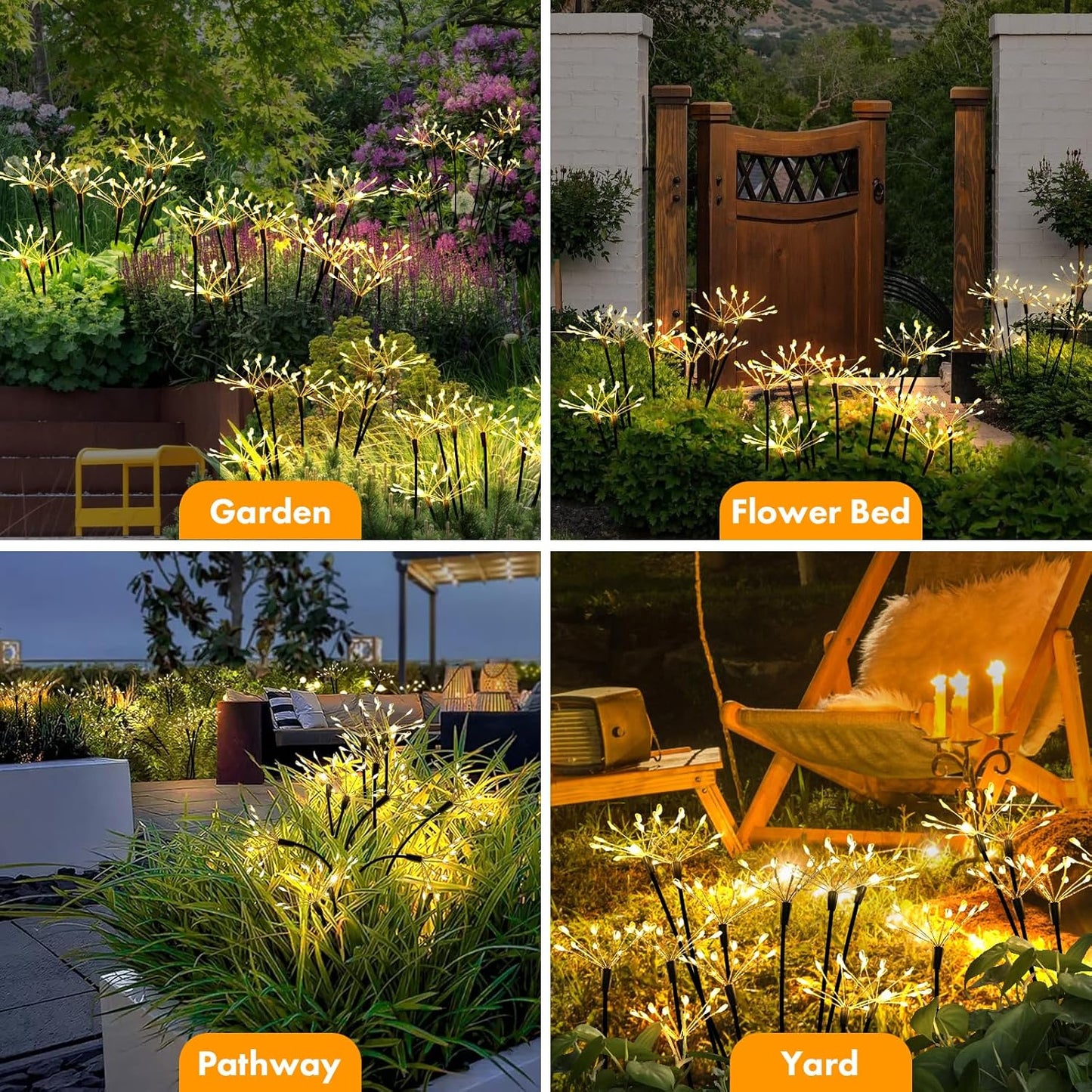 Solar Garden Lights 2 Pack Twinkling Solar Firework Lights with 2 Modes 120LED, Solar-Powered Light for Outside Yard Pathway Garden Decor Outdoor Waterproof, Gardening Gifts for Women Mothers Day,Warm