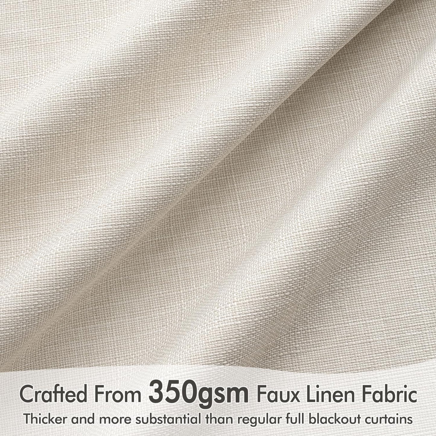 MIULEE 100% Blackout Curtains 96 Inch Long 2 Panels Set for Bedroom, Thick Faux Linen Black Out Curtain Room Darkening Back Tab Pleated Floor to Ceiling Window Drapes with Hooks for Living Room, Birch