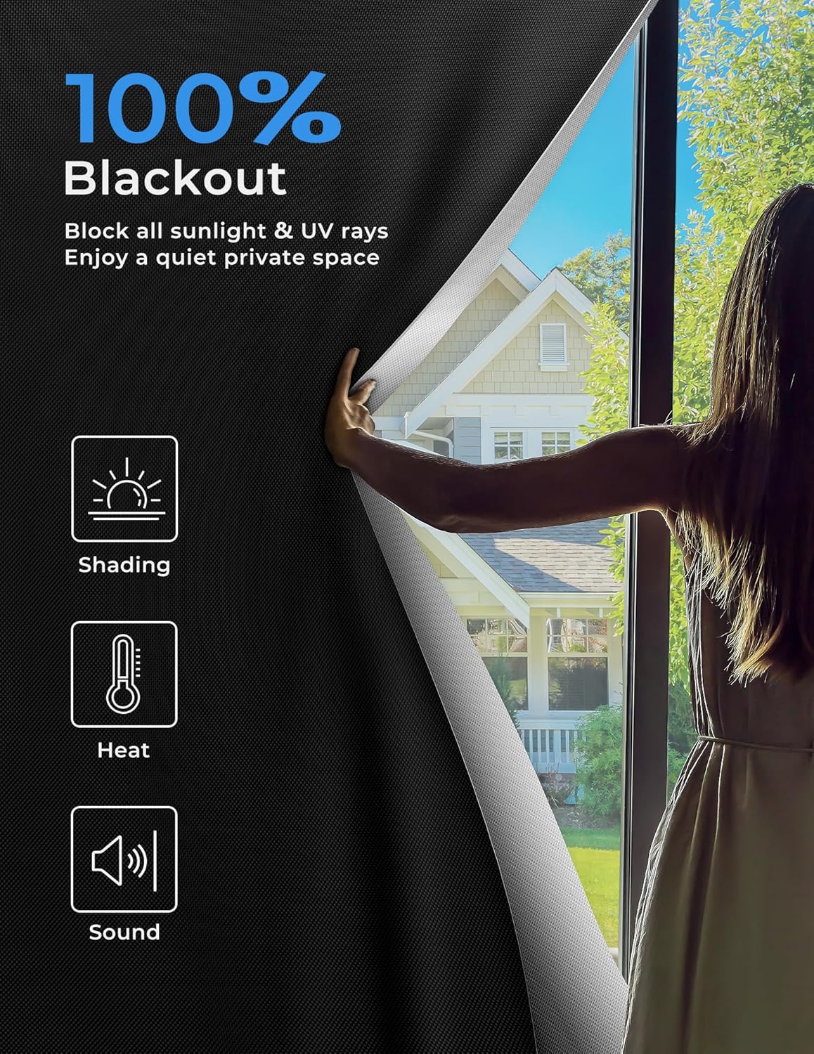 Sumobaby Blackout Curtains for Bedroom Portable 108”x59”Black Out Window Cover with Heat-Resistant Hook&Loop Tape,100%Blackout Shades,NoDrill Blinds for Windows DIY Cut Fit for Nursery&Dorm Room,Black