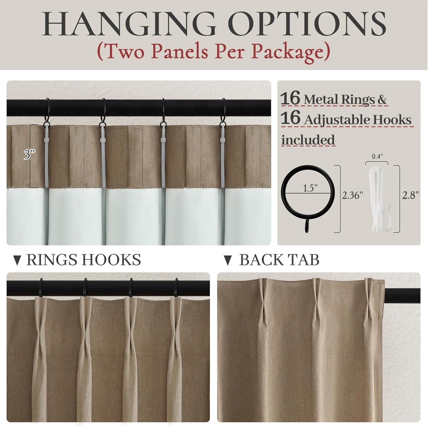 Rust Brown Living Room Curtains 84 Inches Long,Tan Beige Pinch Pleated Linen Basics Window Curtains Total Blackout Burlap Sunblock Thermal Drapes Cabin/Office/Nursery Room Divider (40"x84" 2panels)