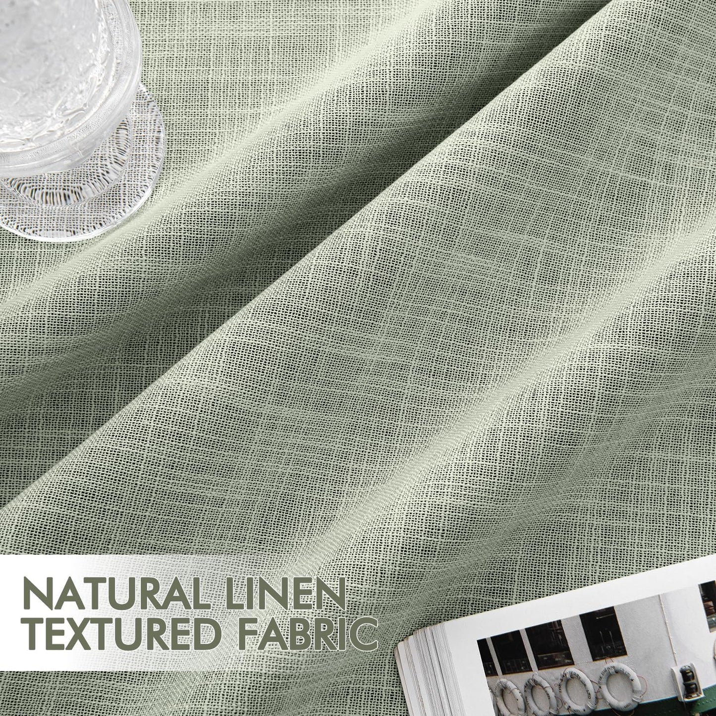 MIULEE Sage Green 100% Blackout Linen Curtains 84 Inch 2 Panels Set Double Sided No Coating Pleated Back Tab Black Out Long Thermal Insulated Pinch Pleat Bedroom Living Room Darkening Window Drapes