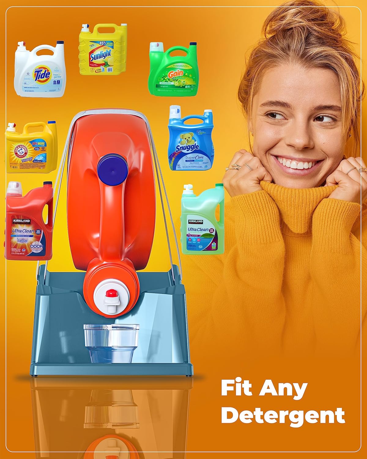 TidyFriend 2 Pack Liquid Laundry Detergent Holder Stand with Drip Tray & Rubber-Grip Feet, Stand for Laundry Room Organization and Storage, Fabric Softener Dispenser with Cup Holder (Slate Grey)