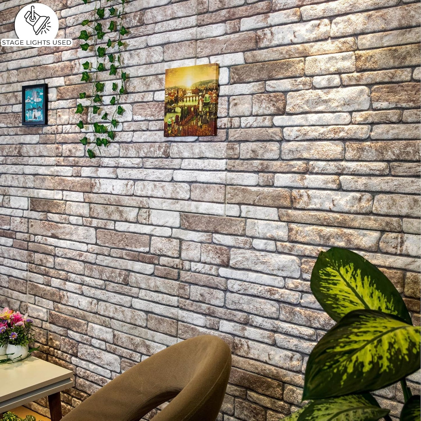 Dundee Deco 3D Wall Panels Faux Brick - Cladding Light Brown Grey Stone Look Wall Paneling, Styrofoam, Sample, Size 10 x 10 in.