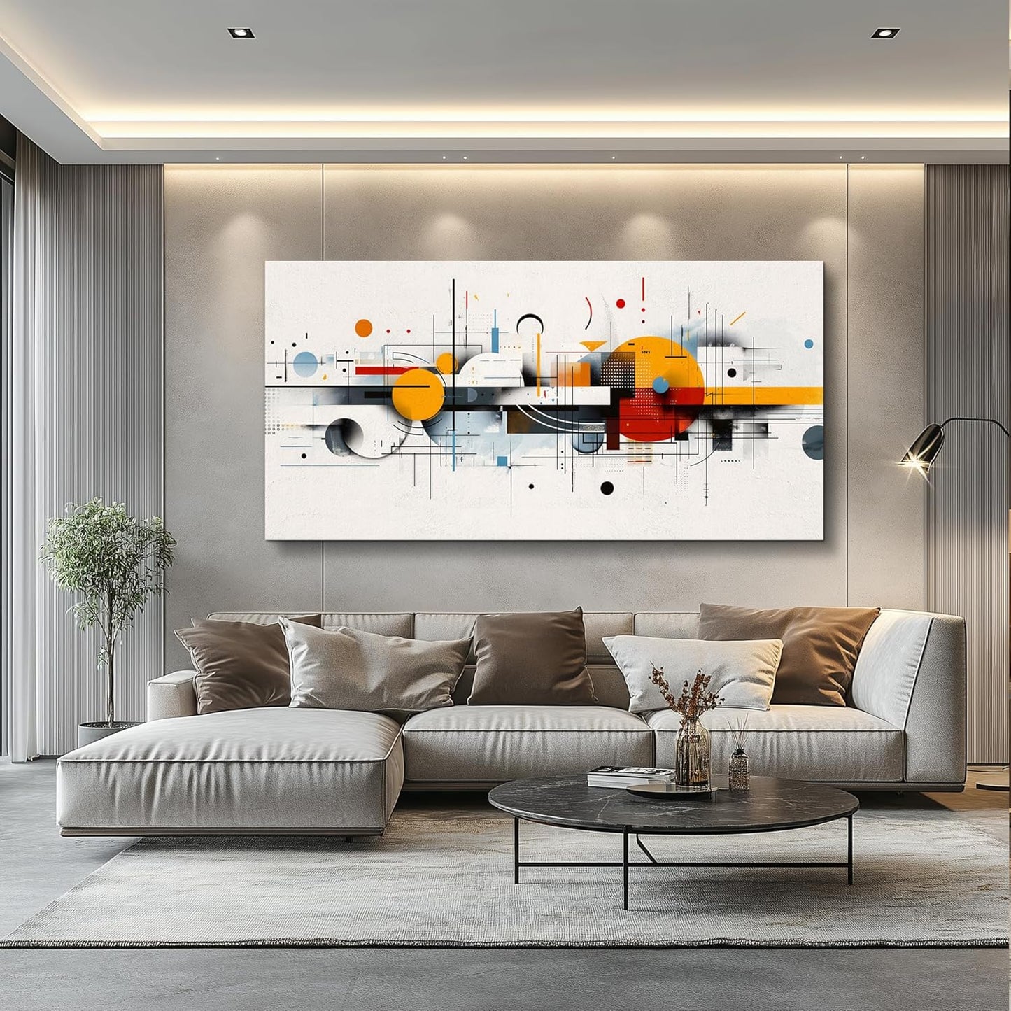 KELIYUAN Abstract Geometry Print Red Yellow Blue Minimalist Art Home Decor Abstract Modern Art Canvas Print Suitable For Living Room Bathroom Bedroom Wall Decor Can Be Hung Directly 20x40 Inches