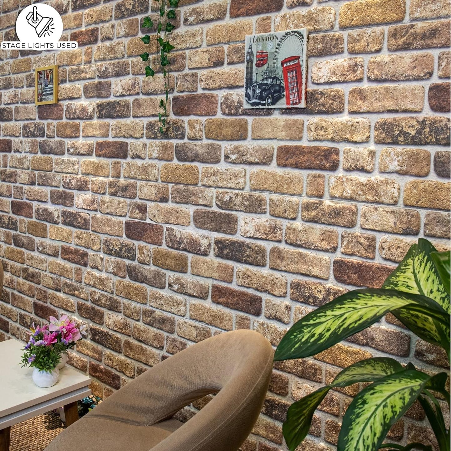 Dundee Deco 3D Wall Panels Faux Brick - Cladding, Light Brown Stone Look Wall Paneling, Styrofoam Facing for Living Room, Kitchen, Bathroom, Balcony, Bedroom, Set of 10, Covers 53 sq ft